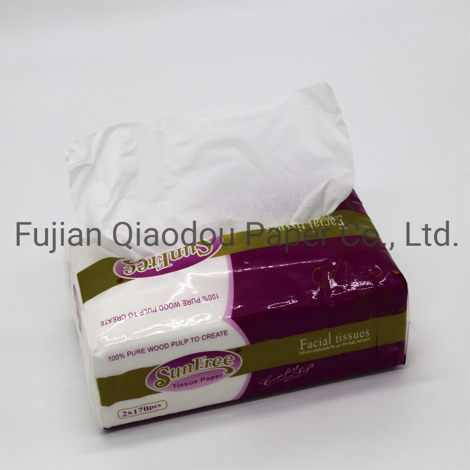 Venda por grosso de papel higiénico de uso diário Qiaodou papel tecido Facial 2 ply 170 Folhas celulose virgem