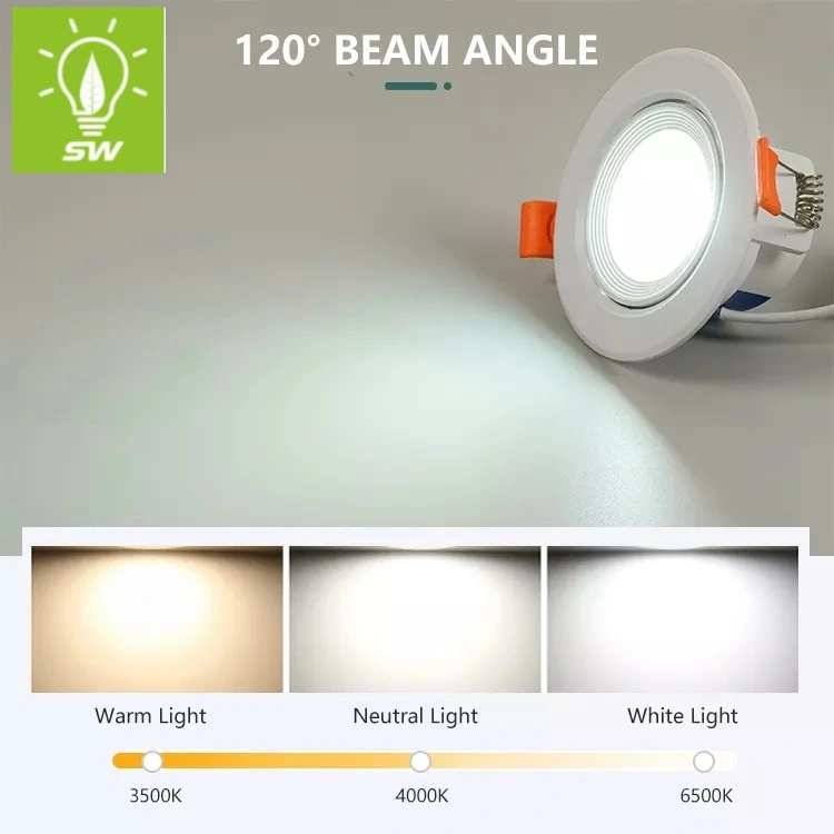 Luz interior LED de iluminação de alta qualidade luz ajustável do teto encastrável com holofote LED redondo quadrado de 3,5 W, 7 W, 9 W, 12 W, SMD2835 para baixo Luz com Branco puro Warm Cool