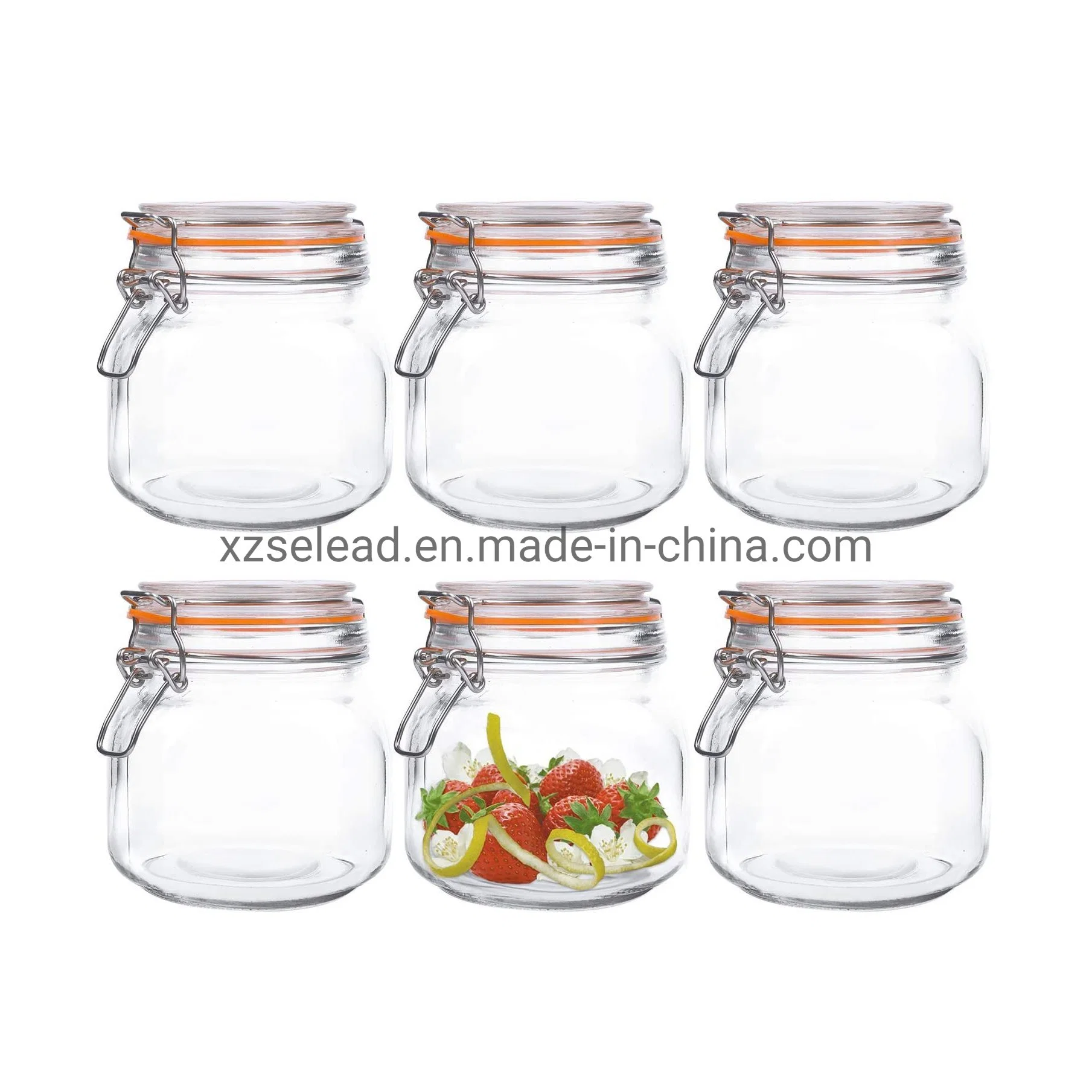 Square Glass Bottle for Food Storage Glass Jars with Airtight Metal Buckle