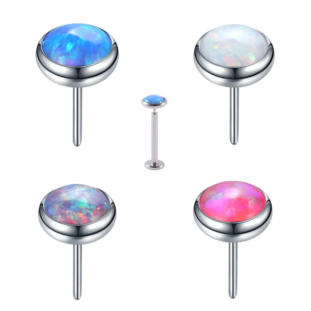 Joyería de cuerpo clásica de moda ASTM F136 Titanium Threadless de encaje a presión Ajuste de disco base plana Opal Design for Lip Ear Nose Piercing Joyería