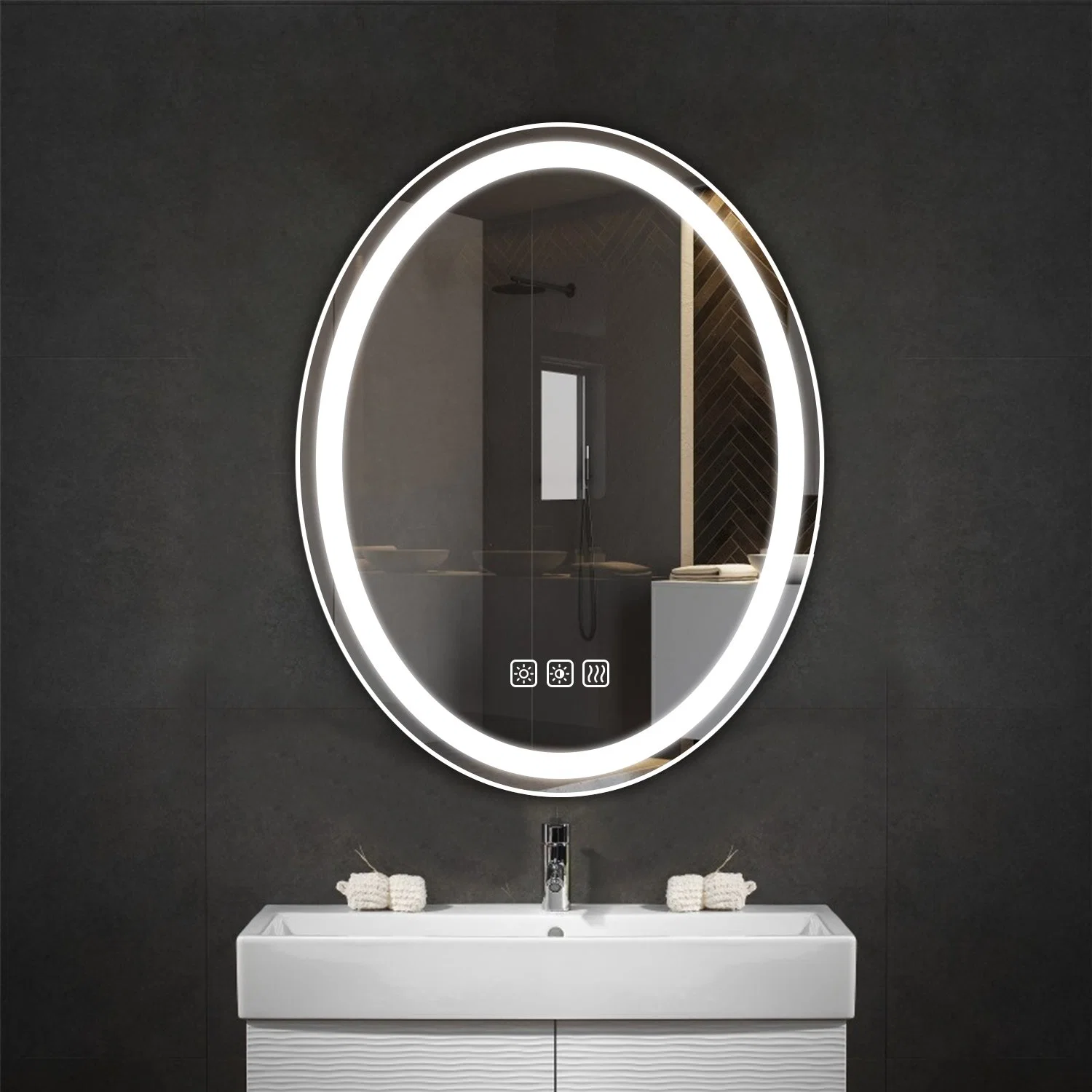 LED Bathroom Oval Mirror Wall Mounted Bathroom Make-up LED Mirror