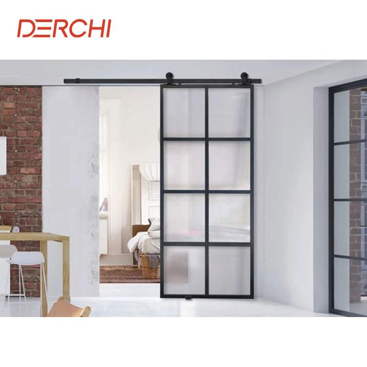 Interior Glass Sliding Door Matte Black Metal Frame Customized Barn Doors