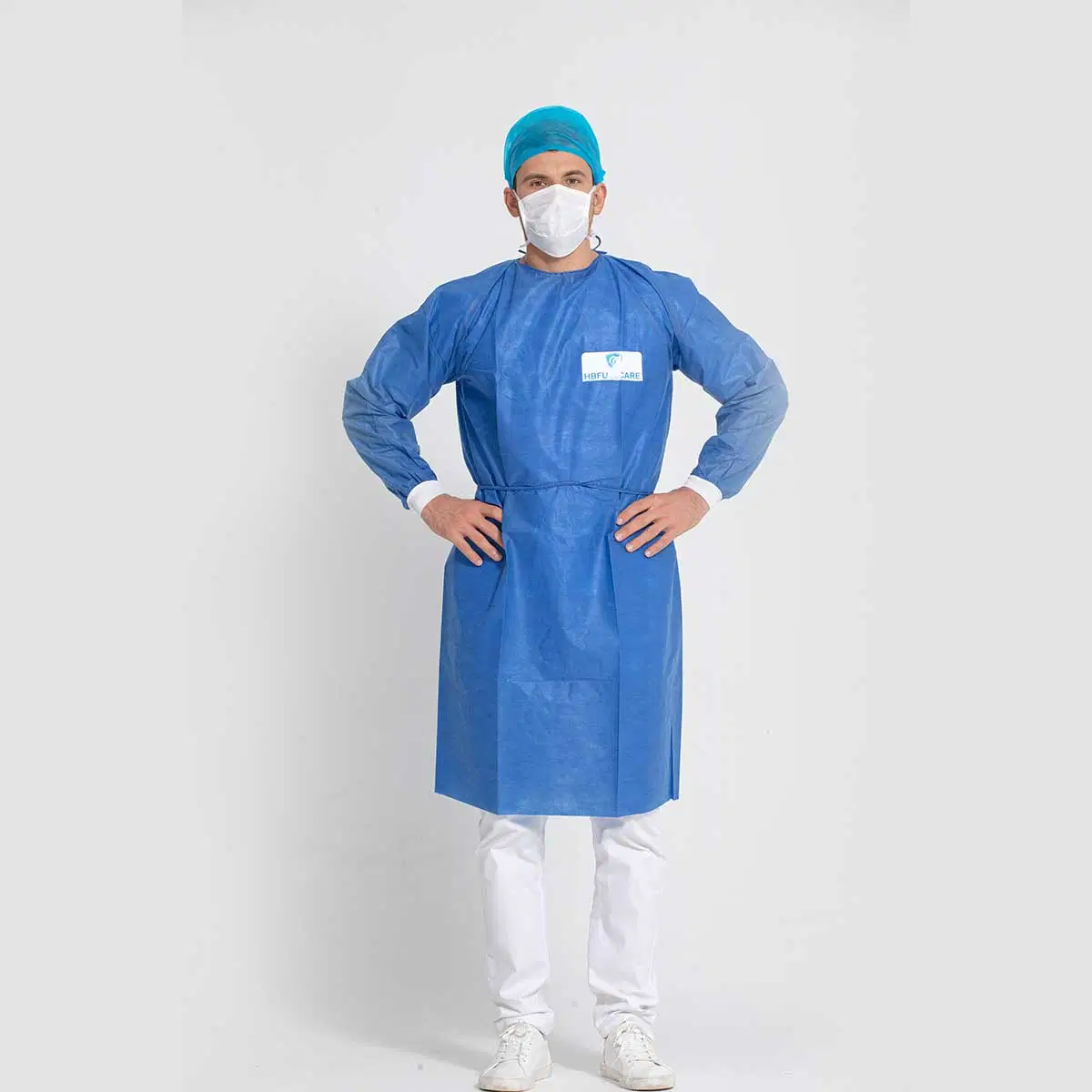 Abrigo para visitantes, abrigo de paciente de PP desechable, uniforme hospitalario, abrigo para visitantes no tejido, bata de laboratorio no tejido, bata de laboratorio