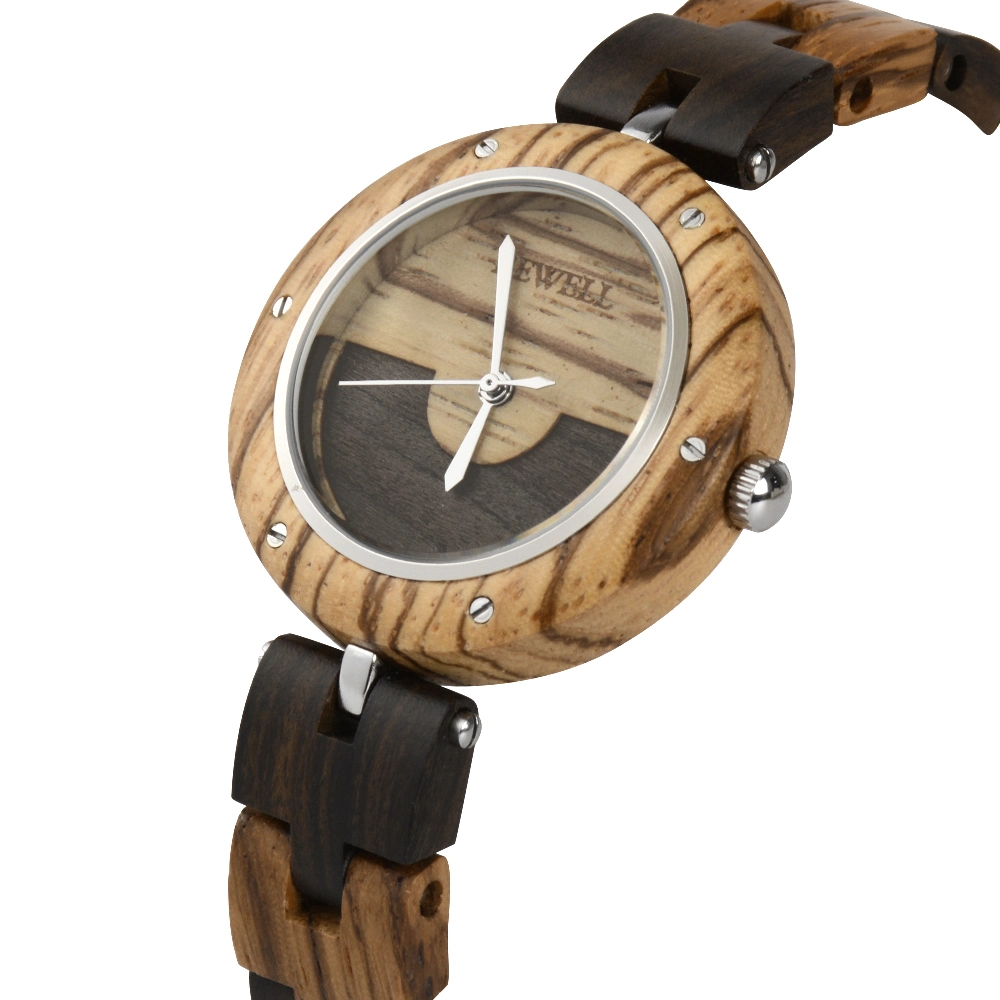 Bewell Don Acero Inoxidable hebilla de joyas de madera auténtica muñeca Dama reloj de madera