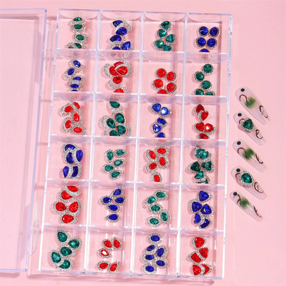 24 Gitter Boxed Legierung Herz Schmetterling geformt Diamant DIY Nail Kunst Stein &amp; Fingerspitze Dekoration Nagel Zubehör