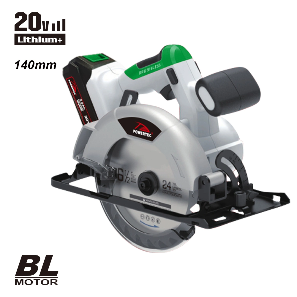 Powertec Two-Tone Litio inalámbrico sin escobillas personalizada sierra circular de 165mm Power Tool