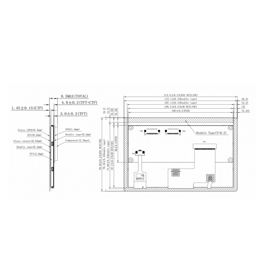 6 O'clock Viewing Angle 480*272 Dots 4.3inch Touch Liquid Crystal Display with Capacitive Touch