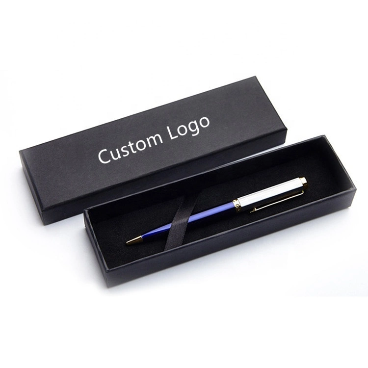 Luxury Custom Logo Design Sponge Flocking Insert Cardboard Gift Lid and Bottom Box for Roller Ball Pen Packaging