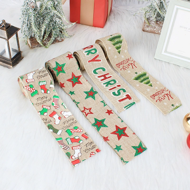 Christmas Print Webbing Burlap Decorative Ribbon