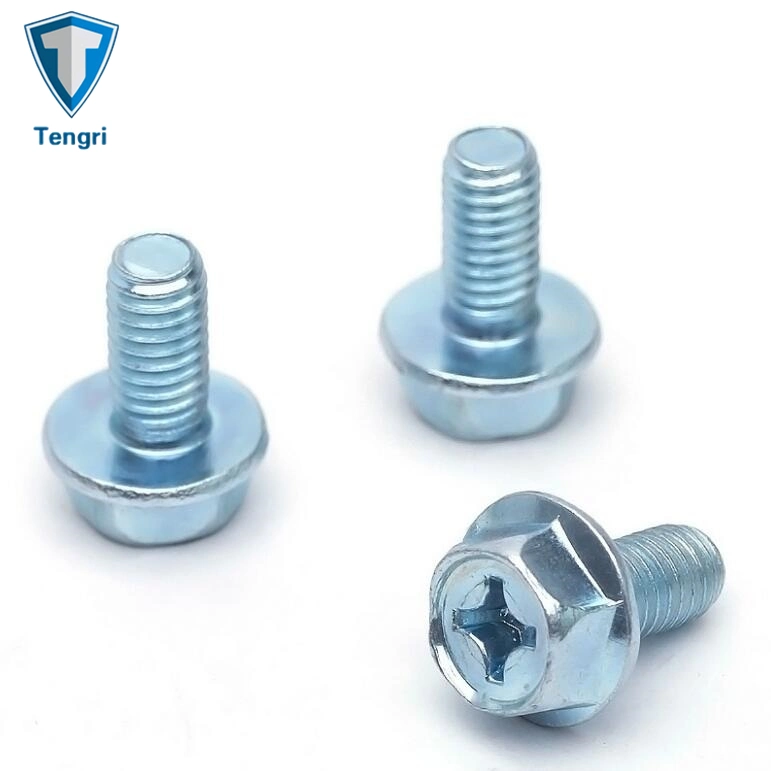 Blue White Galvanized Grade 4.8 8.8 Cross Recessed Hex Head Flange Type Bolt