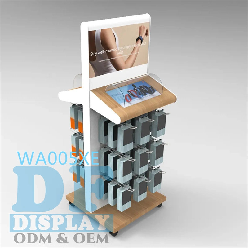 Custom Watch Display Rack Retail Display Unit Slatwall Shelves with Hooks Wooden/MDF Multifunctional Display Rack Phone Accessory/Socks Display Stand