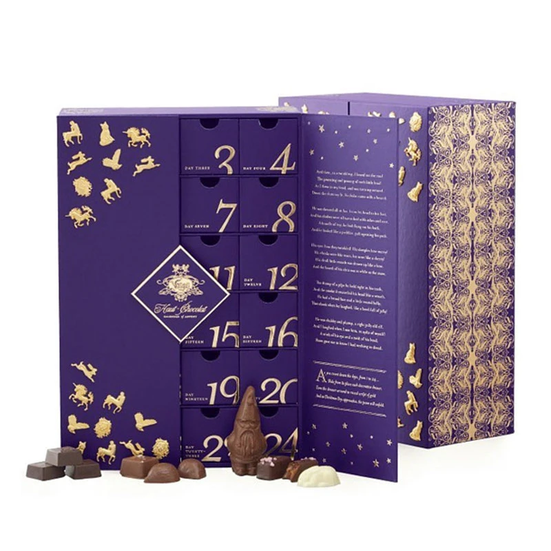 China Printshop Custom Logo Christmas Advent Calendar Box Chocolate Gift Packaging