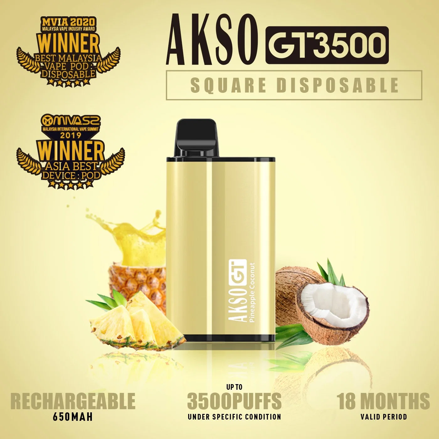 Malaysia Most Popular Product Akso Disposable Gt 3500puffs New Square Disposable