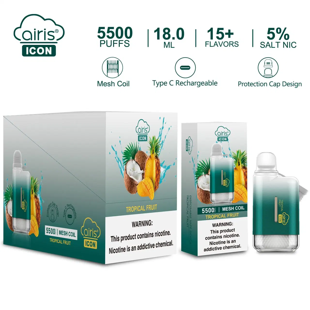 Precio de fábrica del vaporizador icono Airis desechables (5500) de bolitas de Vape desechables Pod mezclas de frutas Mini E-cigarrillo desechable para