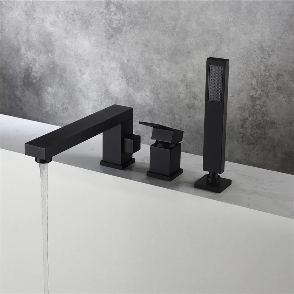 Waterfall Bathtub 3 Holes Cupc Cartridge Matt Black Finished Brass Bath Tub Faucet Mixer