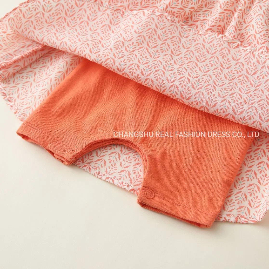 Los niños ropa tejida bebe niña vestido impreso en color naranja se desgastan con el tejido de punto blanco romper