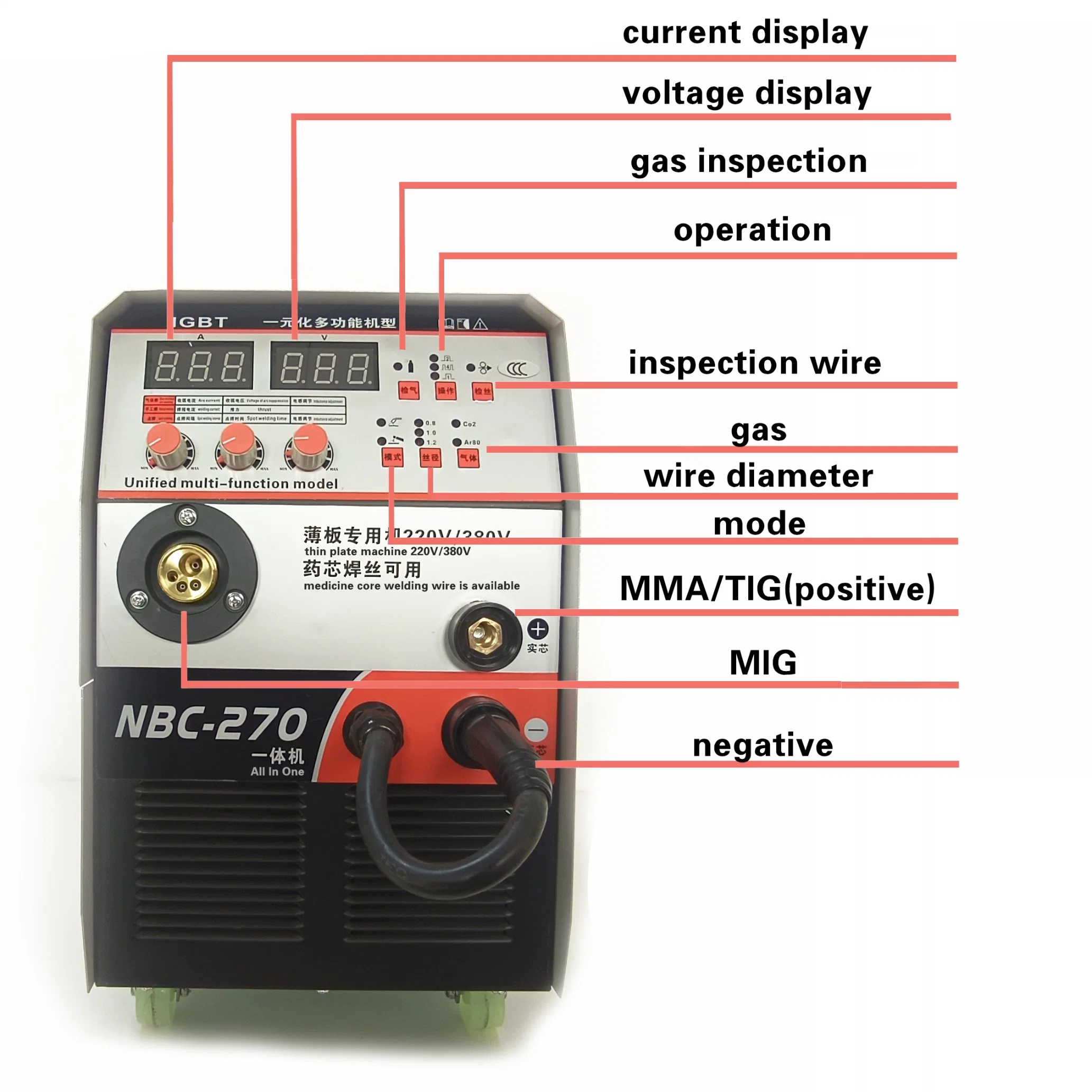 Inverter CO2 Gas Shielded MIG 270A Welding Machine Portable Welders MIG TIG MMA