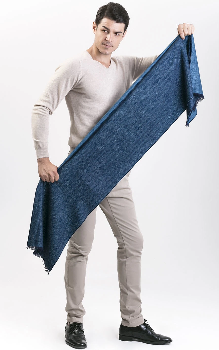 100% Extrafine Merino Wool Men's Neck Warm Herringbone Scarf; Gentleman's Wool Neck Warm Scarf