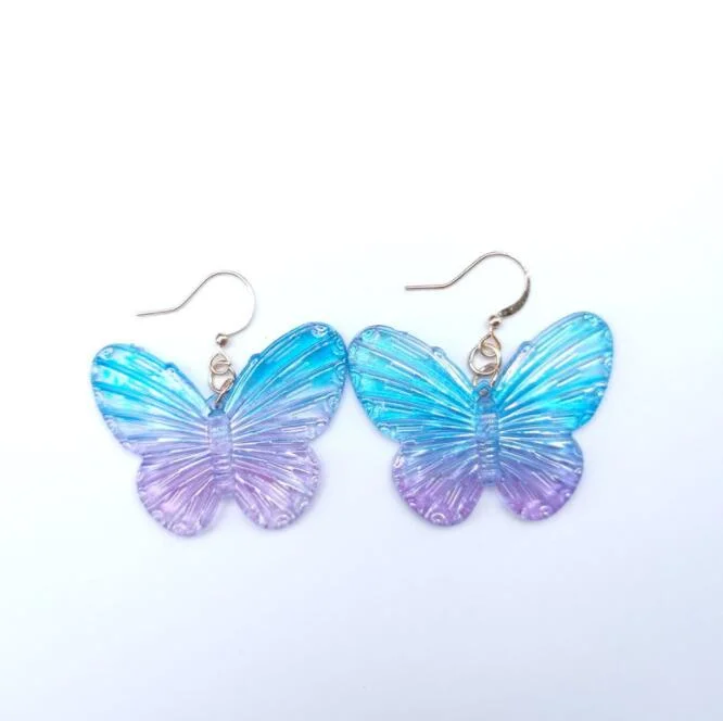 Wholesale/Supplier Jewelry Gifts Butter-Fly Big Statement Drop Earrings Women Girls Cute Animal Hanging Transparent Resin Earrings