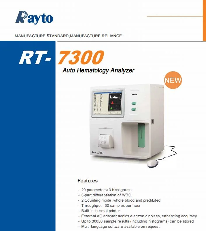 Rt-7300 Rayto Hématologie CBC Auto L'analyseur de test sanguin de l'hématologie de l'analyseur de la machine