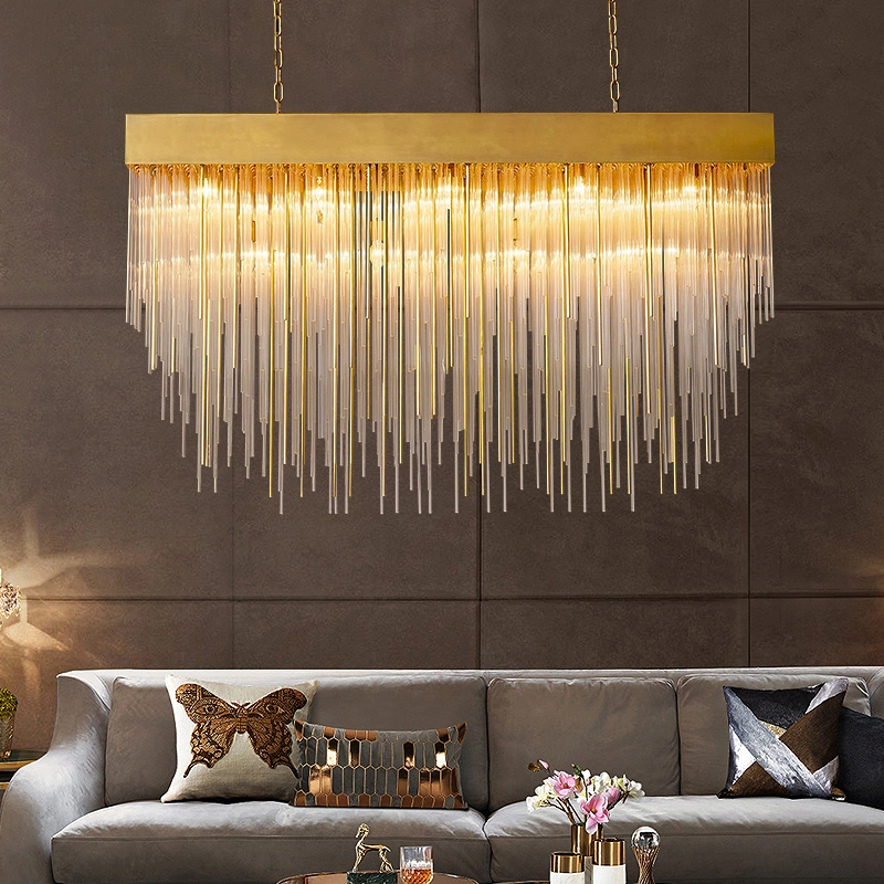 Rectangle Tassel Luxury Pendant Light LED Interior Home Decorative Hotel Custom Bedroom Design Chandelier Lighting Fixture