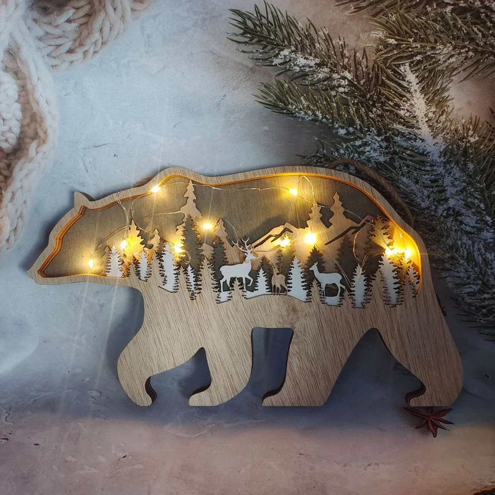 Nouveau Noël Sculpture en bois Accueil de la télécommande d'ours brun de l'artisanat en bois de cerf