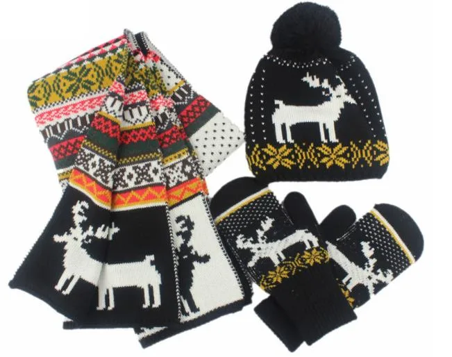 Acrylic Jacquard Knitted Winter OEM Wholesale/Supplier Warm Christmas Hat Scarf Glove Set