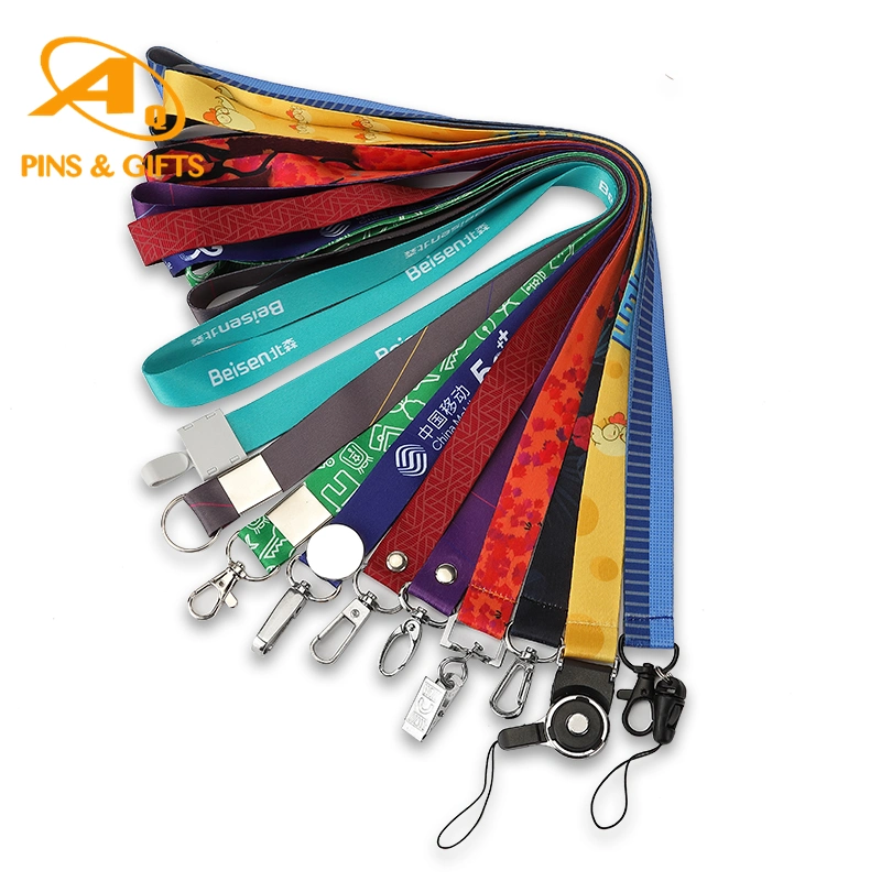 Benutzerdefinierte Mode ID Abzeichen Kartenhalter Wärmeübertragung Druck Hals Kurze Band Handy Sublimation Nylon Gewebte Bedruckte Polyester-Lanyard Für Werbegeschenk