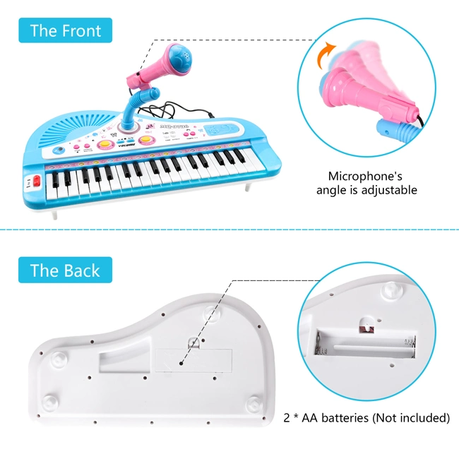 Sky Blue 37 touches Clavier électronique Jouets pour enfants Instruments de musique Piano Jouet éducatif avec microphone Jouets pour enfants Instrument de musique