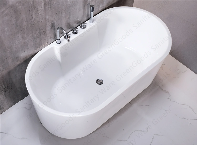 1600mm Center Drain Acrylic Simple Freestanding Oval Bathtub