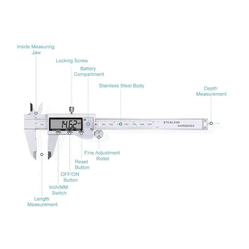 Electronic Digital Vernier Caliper -Rosimo Stainless Steel Caliper 150mm/0-6 Inch Measuring Tools with Extra-Large LCD Screen