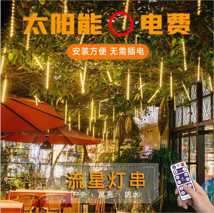 Solar Christmas Meteor Shower Lights Falling Rain Drop Icicle String Lights 10 Tube 50cm for Christmas Holiday Party Home Patio Outdoor Decoration (Blue)