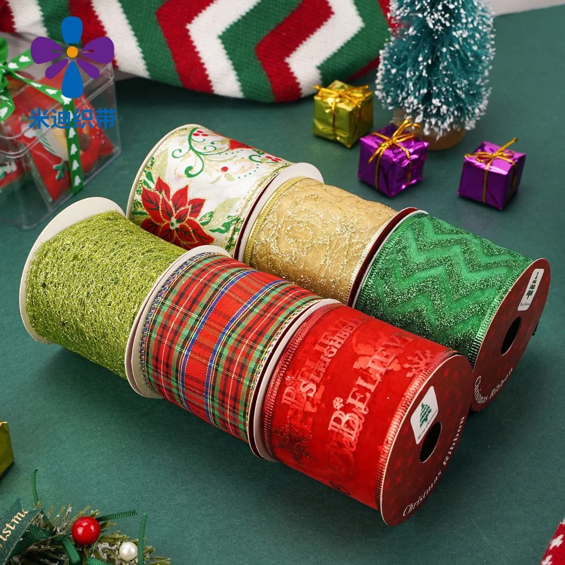 Spot Wholesale/Supplier Christmas Decoration Kaoke Wire Edge Ribbon DIY Bow Ribbon Accessories Christmas Gift Packaging