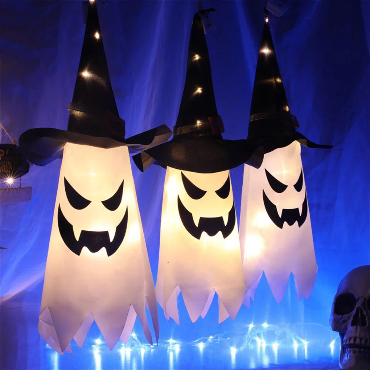 Halloween LED Wizard Hat Ghost Hanging Lamp Home Holiday Party Decoration