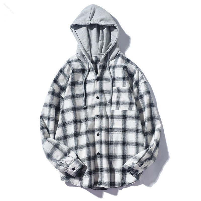 Nouvelle chemise à capuche à carreaux de haute qualité, chemise à manches longues et à capuche pour hommes.