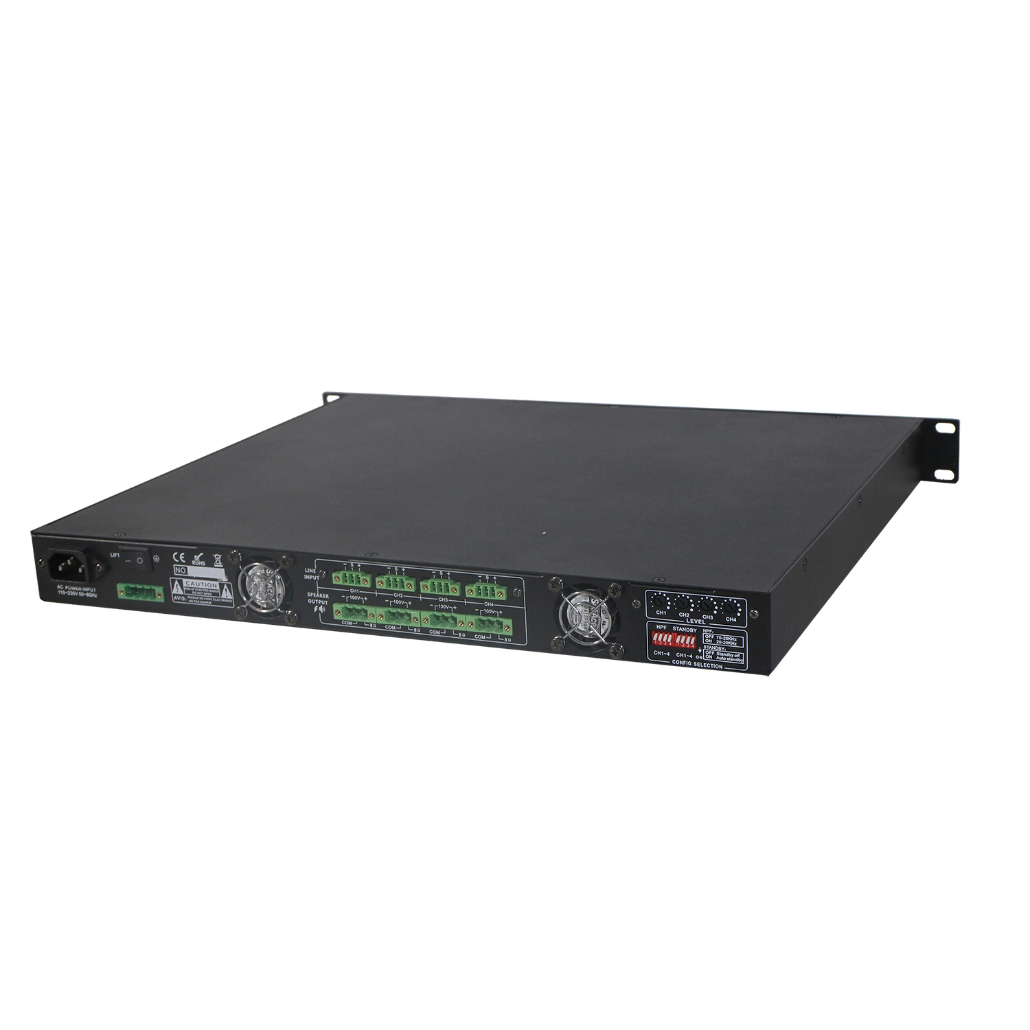 4X500W Profesional de Audio Multicanal Top Seller de clase D OEM amplificador de potencia con control de volumen individuales PA Sistema de megafonía