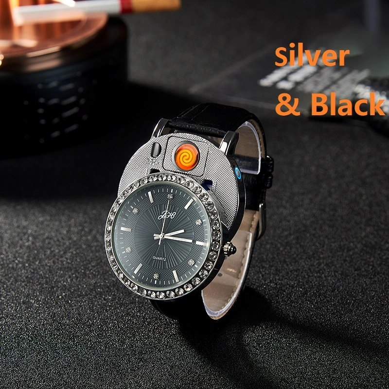 Relojes de muñeca Hombre encendedor Casual Cuarzo Reloj Arco cortaviento sin inflamación USB Cigarette reloj regalos hombre