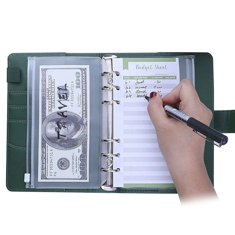PU Leather Notebook Binder A5 A6 Budget Planner Pocket Personal Cash Budget Envelopes System 6 Hole PVC Zipper Binder