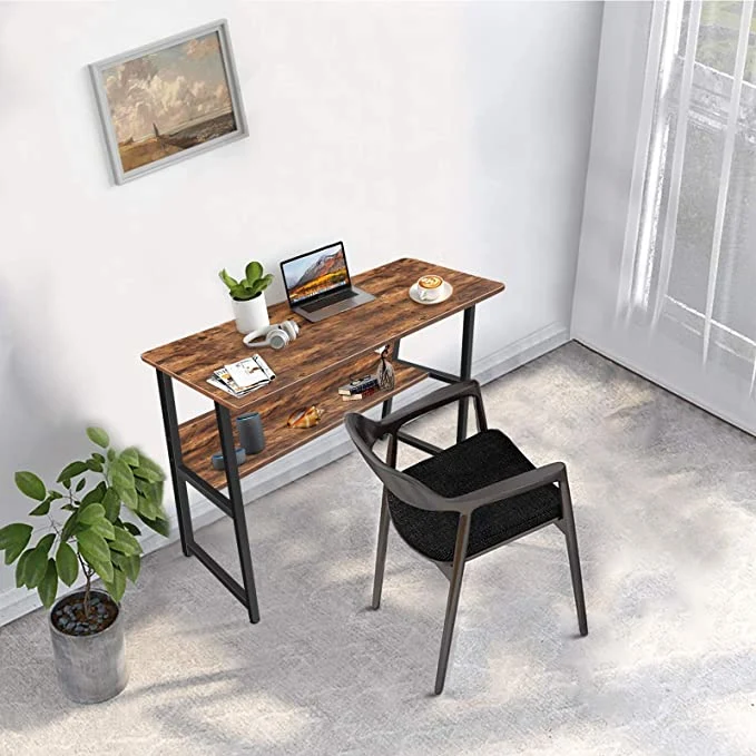 Industrial Style Computer Desk Home Office PC Table Corner Desk with Bookshelf