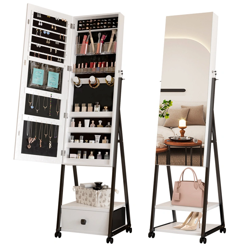 Full-Length Mirror Floor-to-Ceiling Mirror Removable Wheeled Full-Body Mirror Storage Cabinet Bedroom Jewelry Cabinet