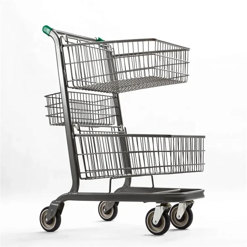 Popular Factory Supermarket Trolley Double Basket Shopping Cart Customized Design for Sale