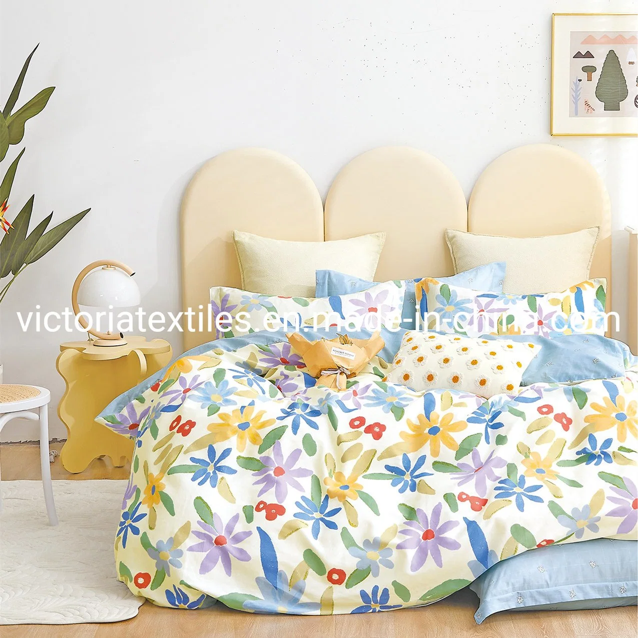 Spring Flower Printed Cotton Bedding Blanket Cover Set, 4PCS Bed Cover Set