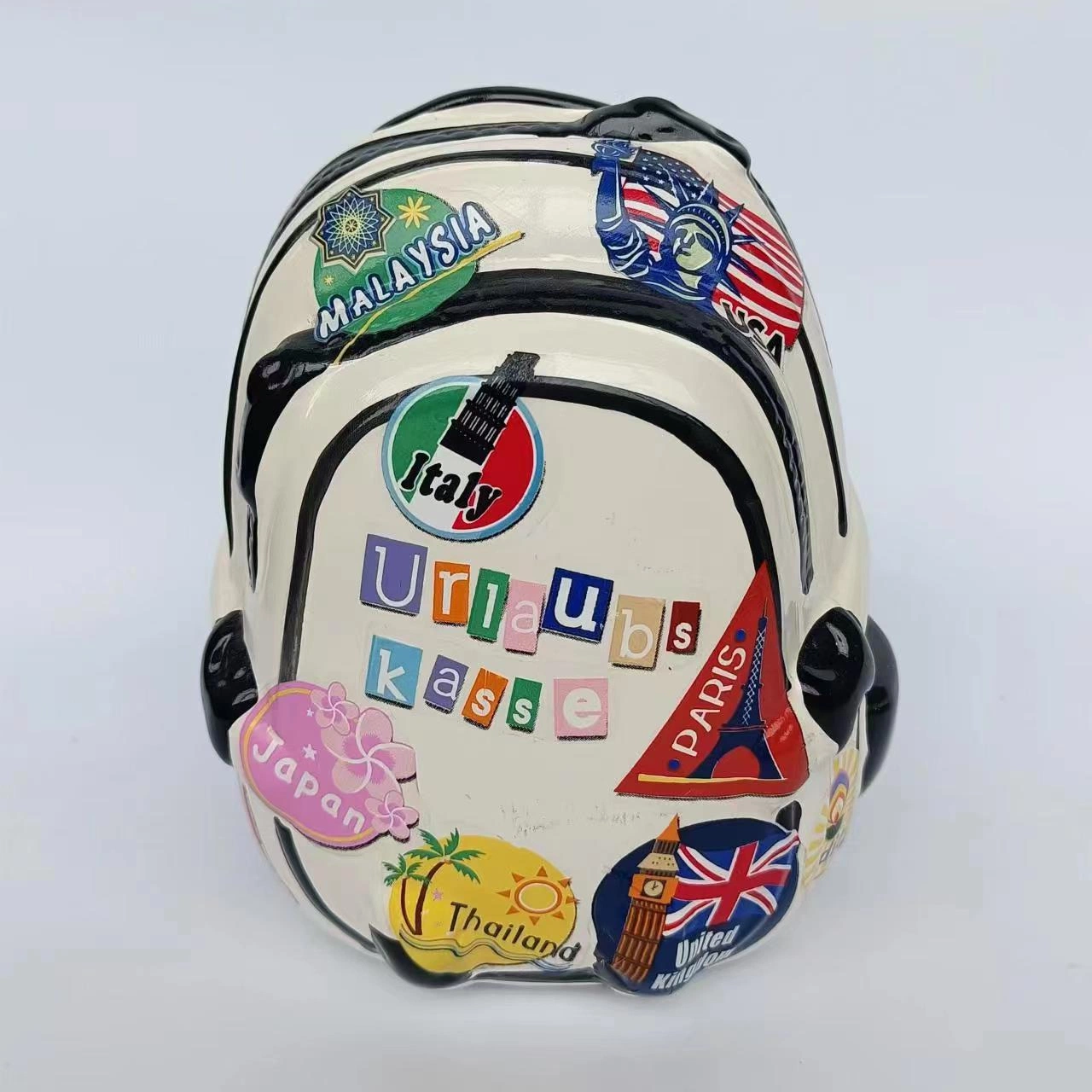 Outer Space Theme School Bag Shape Colorful Painted Ceramic Piggy Bank Coin Bank