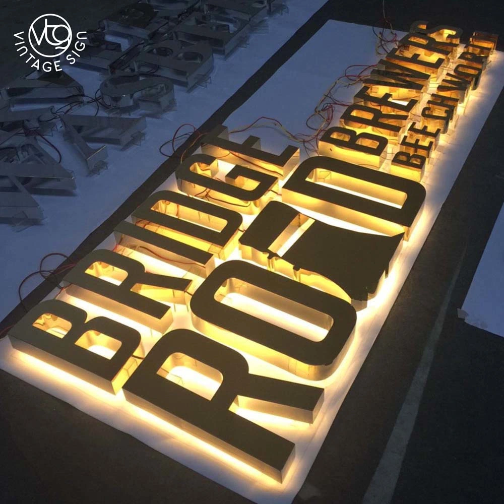 بيع بالجملة مصنع الصين المصقول لافتات معدنية كبيرة مصقولة ذات إضاءة خلفية لإعلانات الشركات، يتم تشغيل تقنية LED المخصصة بتقنية ثلاثية الأبعاد المزودة بتقنية LED مع ميزة الإضاءة على القناة الأحرف