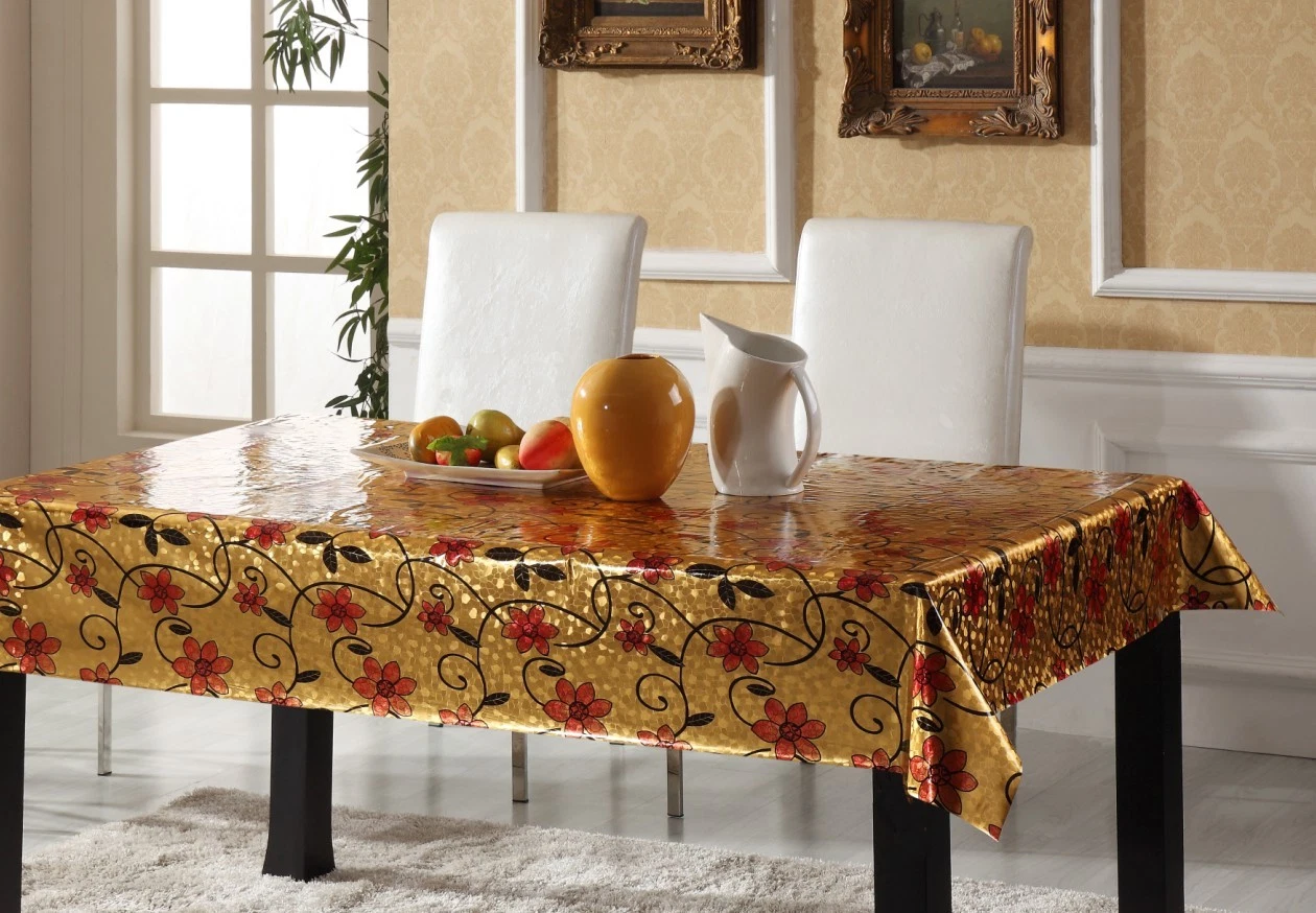 Hot Sale Printed and Double Side Gloden Embossed PVC Tablecloth&#160;