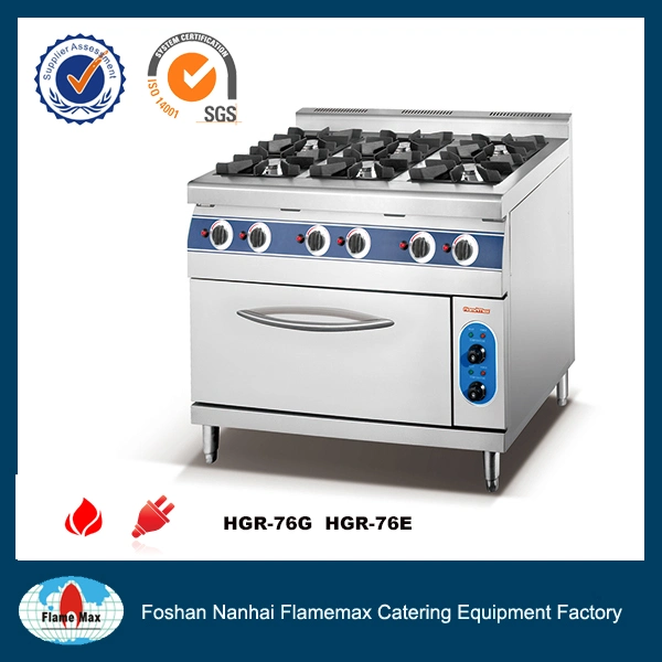 De pie 6 quemadores hornillo de gas con horno eléctrico para el equipo de catering (HGR-76E)