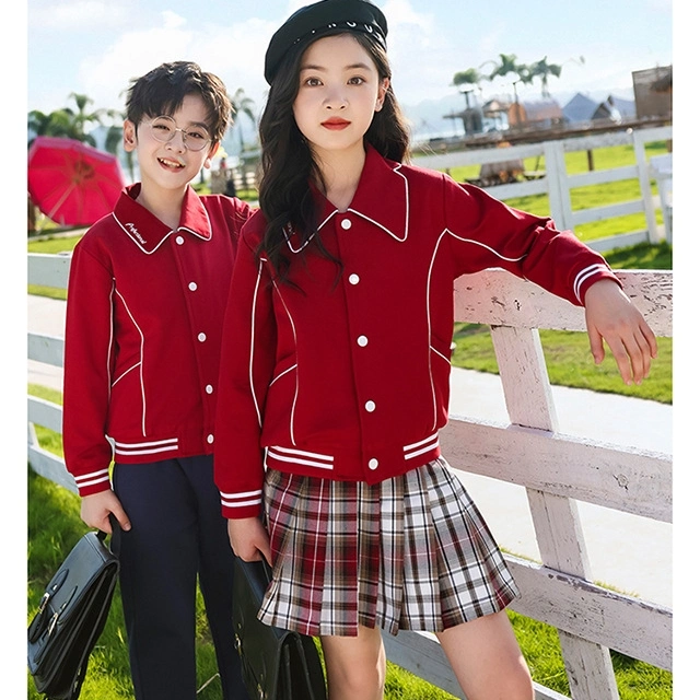 A moda de alta qualidade estilo britânico no Outono de Mola Kids fatos vermelho