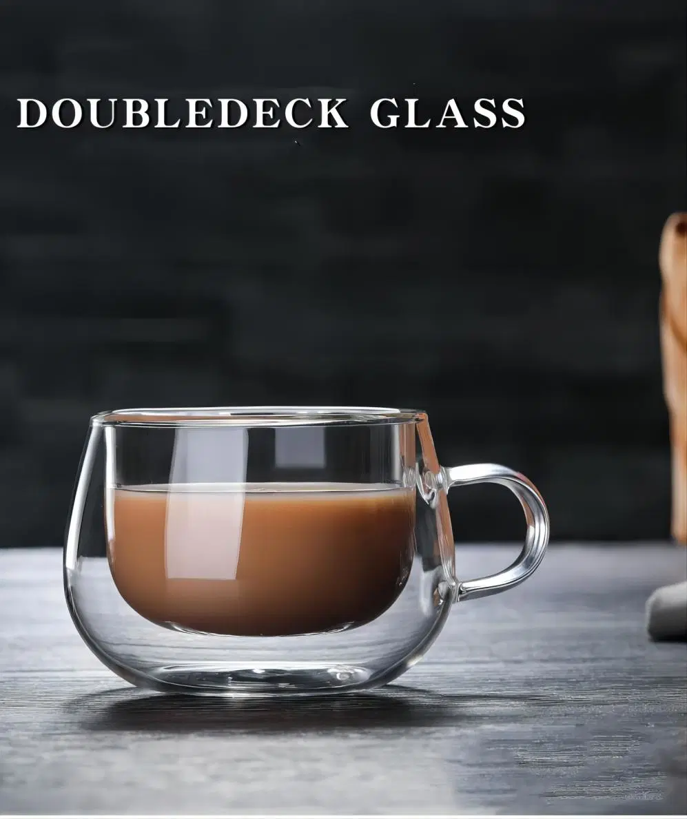 Double Wall Glass Insulated Drinking Espresso Coffee Cup Mugs with Handle for Home Restaurant Office