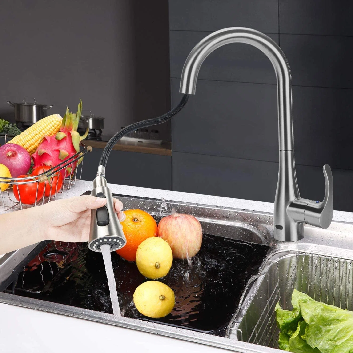 Lead-free American Style Smart Automatic Touch Free Motion Sensor Water Tap Stainless Steel SUS304 Kitchen Faucet Mixer Healthy Faucet