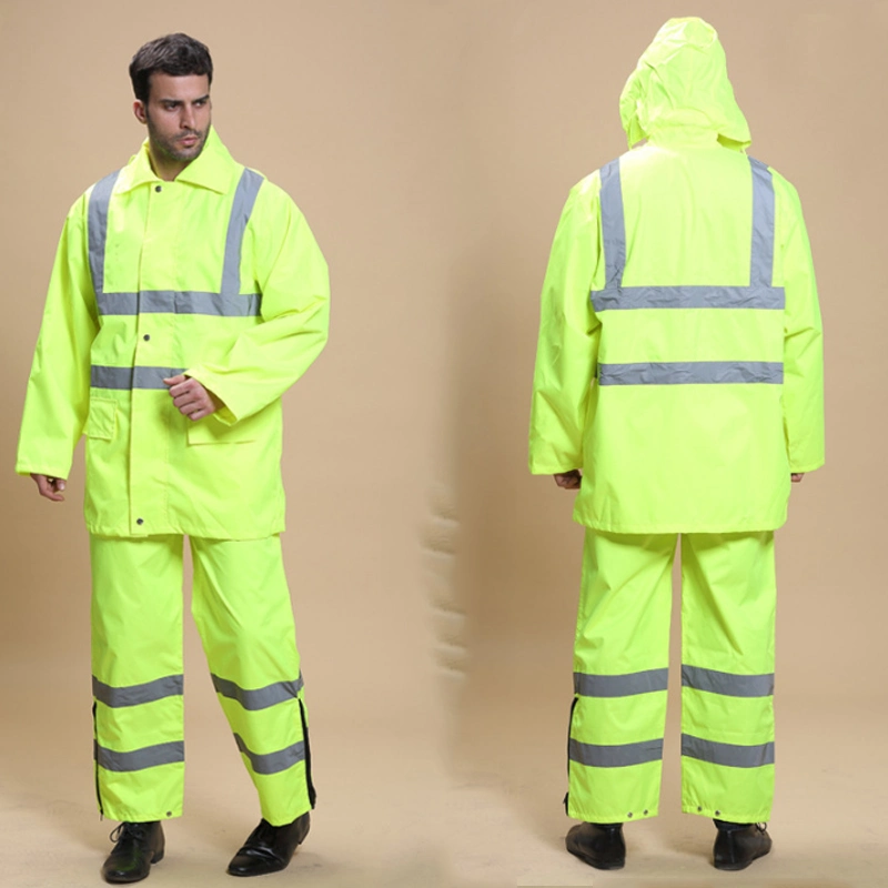 Factory Produce Safety High Visibility Reflective Raincoat Traffic Workwear Uniform Set